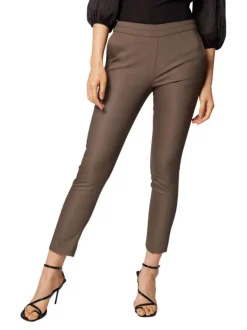 Pantalon 5 poches kaki uni avec une coupe droite et une taille élastiquée