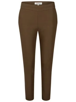 Pantalon 5 poches kaki uni avec une coupe droite et une taille élastiquée
