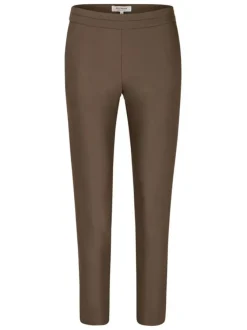 Pantalon 5 poches kaki uni avec une coupe droite et une taille élastiquée