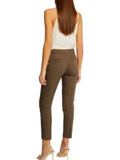 Pantalon 5 poches kaki uni avec une coupe droite et une taille élastiquée
