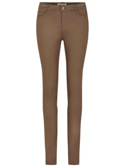 Pantalon 5 Poches kaki uni avec une coupe slim et des liserés