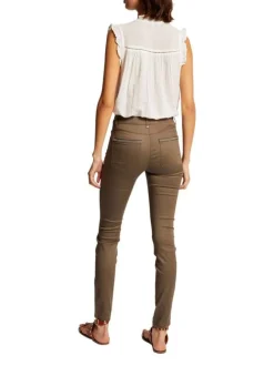 Pantalon 5 Poches kaki uni avec une coupe slim et des liserés