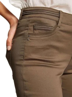 Pantalon 5 Poches kaki uni avec une coupe slim et des liserés