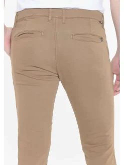 Pantalon 5 Poches Kurt Jogg en coton beige uni avec une coupe slim et 2 poches droites à l'arrière