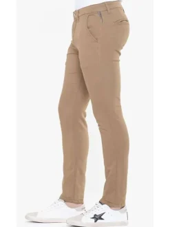 Pantalon 5 Poches Kurt Jogg en coton beige uni avec une coupe slim et 2 poches droites à l'arrière