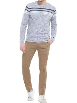 Pantalon 5 Poches Kurt Jogg en coton beige uni avec une coupe slim et 2 poches droites à l'arrière