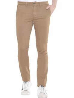 Pantalon 5 Poches Kurt Jogg en coton beige uni avec une coupe slim et 2 poches droites à l'arrière