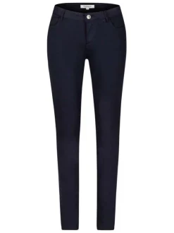 Pantalon 5 poches marine uni avec une coupe slim et des passants pour ceinture