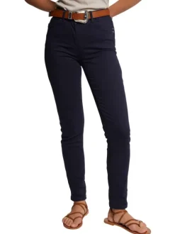 Pantalon 5 Poches marine uni à coupe slim avec rivets argentés
