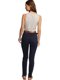 Pantalon 5 Poches marine uni à coupe slim avec rivets argentés