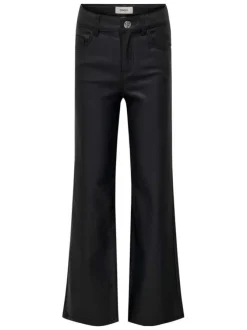 Pantalon à 5 poches noir en simili cuir avec une coupe bootcut