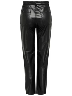 Pantalon à 5 poches noir en simili cuir avec une coupe droite