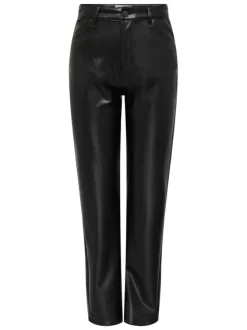 Pantalon à 5 poches noir en simili cuir avec une coupe droite