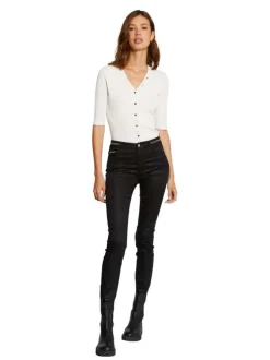 Pantalon 5 Poches noir uni avec des liserés et une coupe slim