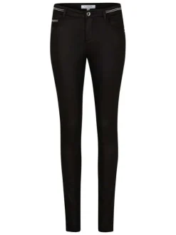 Pantalon 5 Poches noir uni avec des liserés et une coupe slim