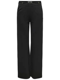 Pantalon 5 poches noir uni avec une coupe droite et une ceinture