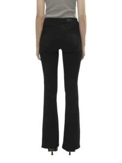 Pantalon 5 poches noir uni avec une coupe flare et une taille mi-haute