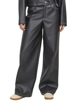 Pantalon 5 Poches noir uni à coupe bootcut avec passants pour ceinture