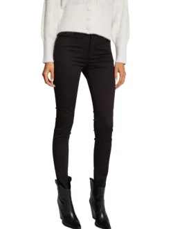 Pantalon 5 poches noir uni à coupe slim avec bouton et rivets chromés