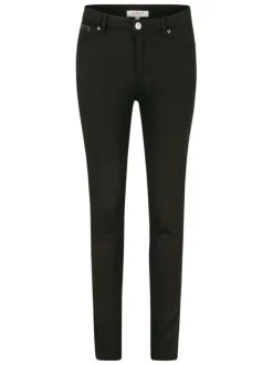 Pantalon 5 poches noir uni à coupe slim avec bouton et rivets chromés
