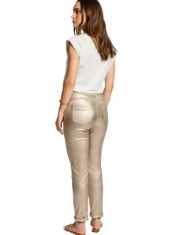 Pantalon 5 Poches or uni à coupe slim, effet enduit et poches avant et arrière