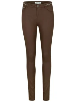 Pantalon 5 Poches taupe uni avec une coupe slim et des liserés
