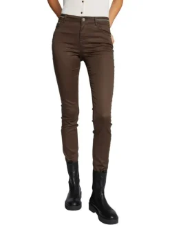 Pantalon 5 Poches taupe uni avec une coupe slim et des liserés