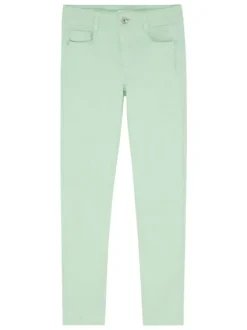 Pantalon 5 poches vert d'eau uni avec une coupe slim et un zip