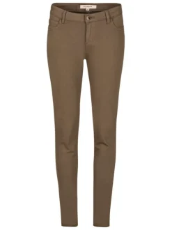 Pantalon 5 Poches vert uni avec une coupe slim et des passants pour ceinture