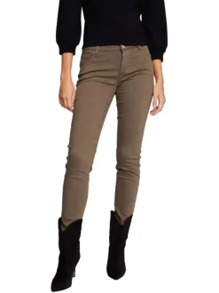 Pantalon 5 Poches vert uni avec une coupe slim et des passants pour ceinture