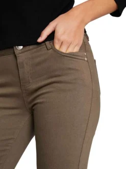 Pantalon 5 Poches vert uni avec une coupe slim et des passants pour ceinture