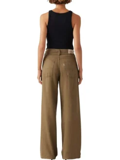 Pantalon 5 poches Xl Straight en lin mélangé marron uni avec une coupe bootcut