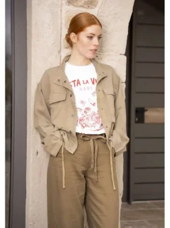 Pantalon 5 poches Xl Straight en lin mélangé marron uni avec une coupe bootcut