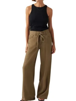 Pantalon 5 poches Xl Straight en lin mélangé marron uni avec une coupe bootcut