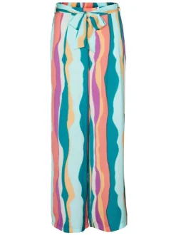 Pantalon pétrole imprimé abstrait avec une coupe large et une taille haute