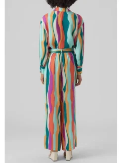 Pantalon pétrole imprimé abstrait avec une coupe large et une taille haute