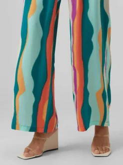 Pantalon pétrole imprimé abstrait avec une coupe large et une taille haute