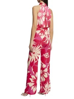 Pantalon rose ample et fluide imprimé avec des fleurs hawaïennes