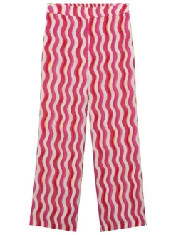 Pantalon rose avec une ceinture élastiquée une coupe wideleg et imprimé vagues