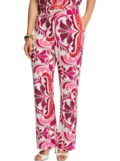 Pantalon rose à coupe droite orné de motifs et pourvu d'une taille élastiquée