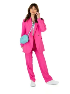 Pantalon rose Mary avec pli central et vertical sur les 2 faces coupe droite