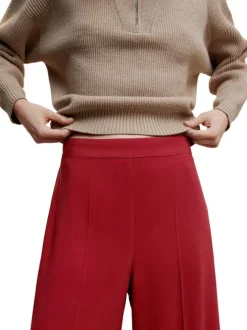 Pantalon rouge uni avec une coupe bootcut et une taille élastiquée