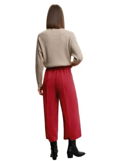 Pantalon rouge uni avec une coupe bootcut et une taille élastiquée