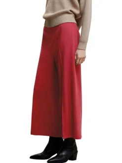 Pantalon rouge uni avec une coupe bootcut et une taille élastiquée