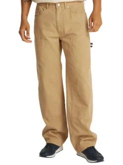 Pantalon sable uni en coton avec une coupe droite et plusieurs poches