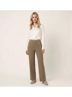 Pantalon sans poche chino taupe uni pourvu d'une coupe droite