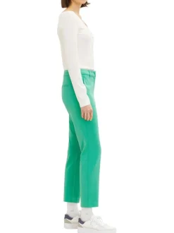 Pantalon slim à jambe 7/8èmes en jersey vert uni à poches italiennes