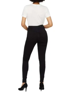 Pantalon Sophia noir en coton mélangé uni coupe slim 5 Poches