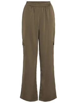 Pantalon style cargo kaki avec une coupe loose fit et une taille élastiquée