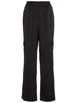 Pantalon style cargo noir avec une taille élastiquée et une coupe loose fit